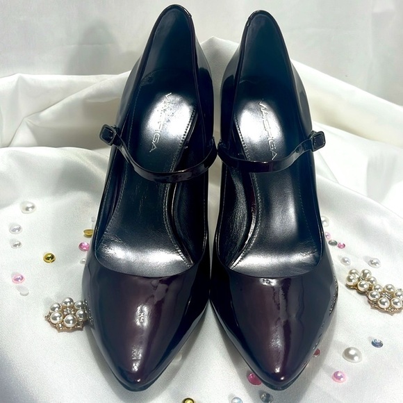 Via Spiga Patent Leather Stiletto Mary Jane Style Heels 9M Dark Purple - Picture 6 of 14